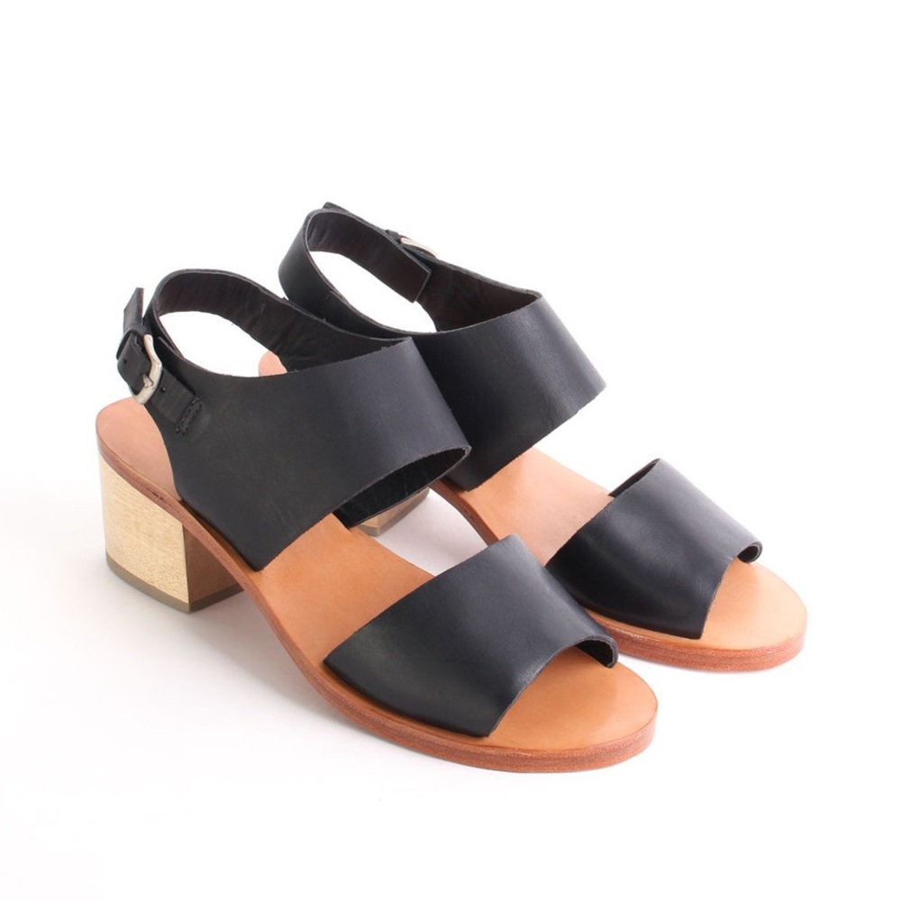 Rachel Comey Black Leather Sandals with Wooden Heel